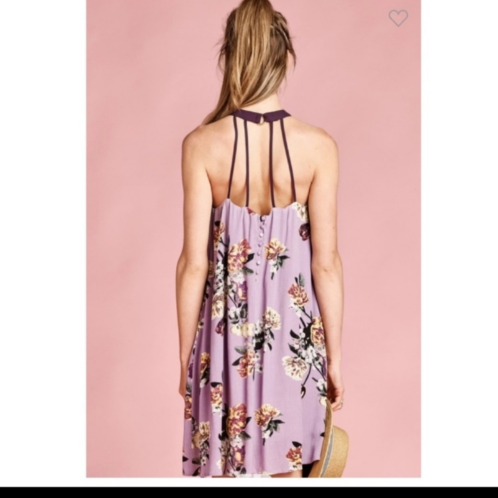 Lavender Floral Halter Dress - Picture 3 of 8